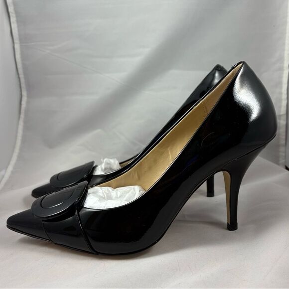 MICHAEL KORS Black Patent Leather Buckle Pointed Toe Pumps Heels Size 8.5M - Picture 6 of 11